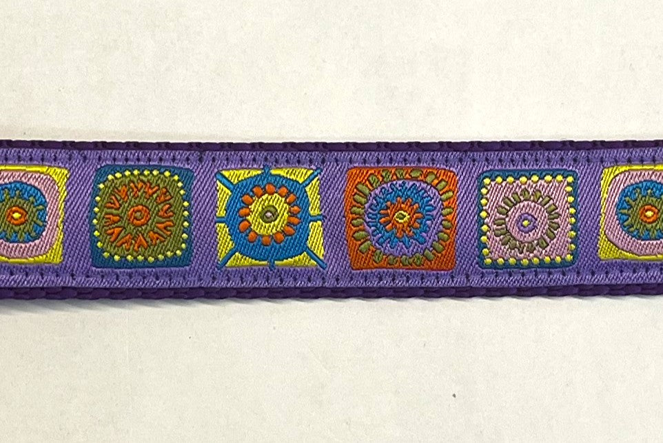 Lavender with Blue, Yellow, Pink, & Red Square Designs Dog Leash 1in