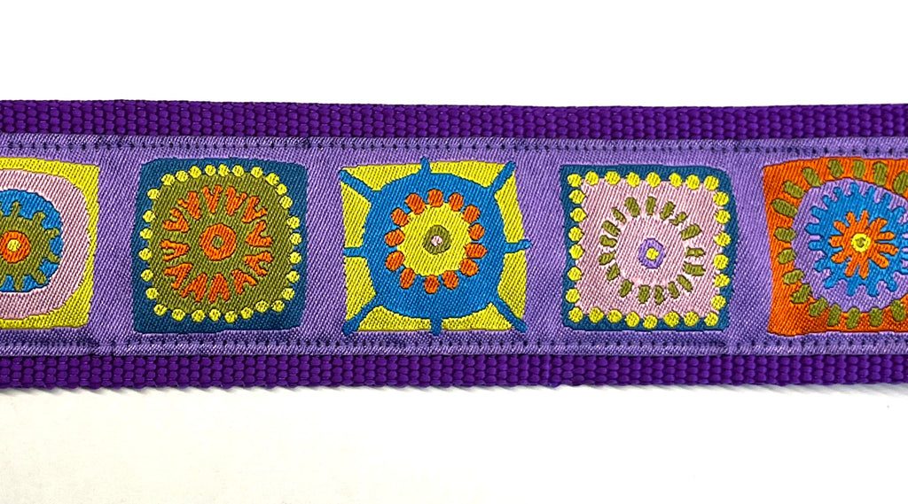 Lavender with Blue, Yellow, Pink, Orange, and Green Square Designs Chain Martingale Collar 2in