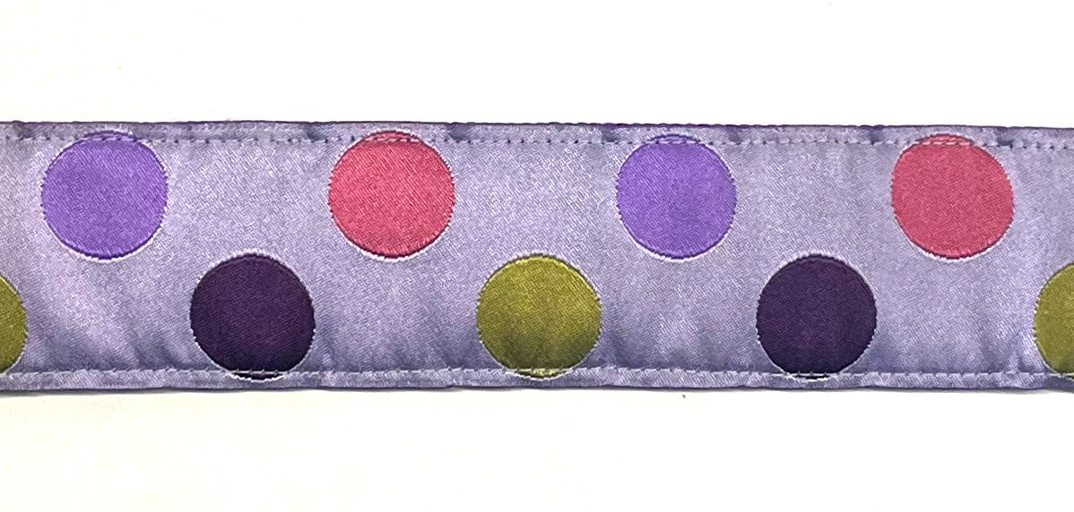 Lavender with Pink, Green, Purple, and Lavender Dots Dog Collar 1 1/2 in