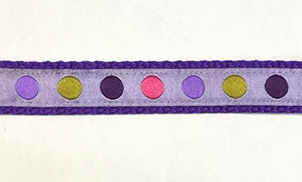 Lavender with Pink Green Purple Lavender Dots Dog Collar 3/4 inch