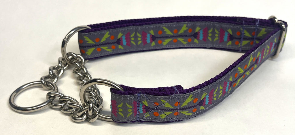 Lavender with Bell Flower Design Chain Martingale Collar 1in