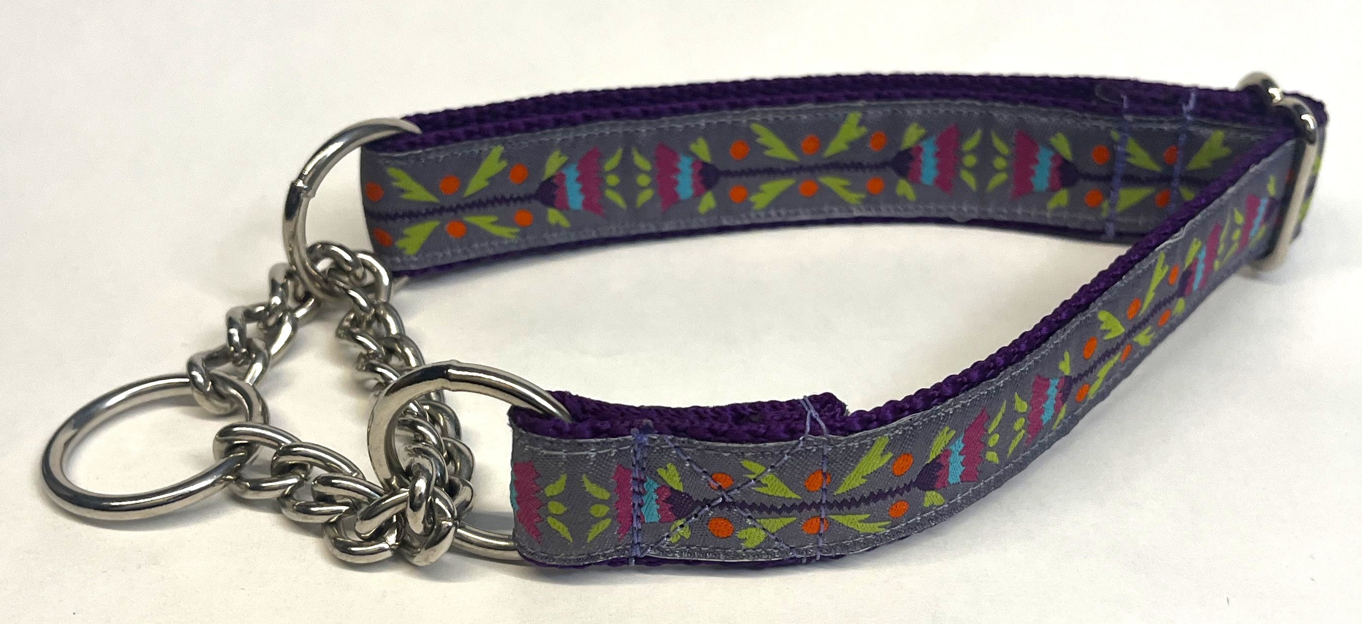 Lavender with Bell Flower Design Chain Martingale Collar 1in