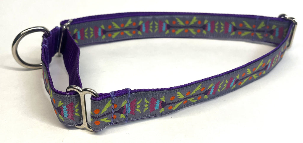 Lavender with Bell Flower Design Martingale Collar 1in