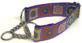 Lavender with Blue, Yellow, Pink, Red, and Olive Green Square Designs Chain Martingale Collar 1 1/2 in