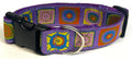 Lavender with Blue, Yellow, Pink, Red, and Olive Green Square Designs Dog Collar 1 1/2 in