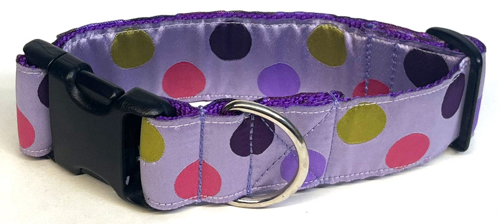 Lavender with Pink, Green, Purple, and Lavender Dots Dog Collar 1 1/2 in