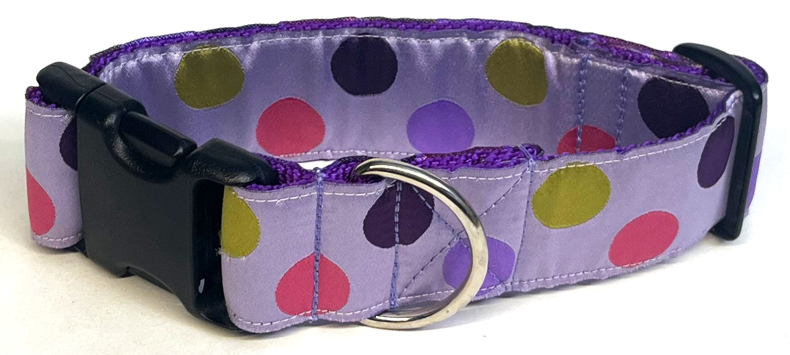 Lavender with Pink, Green, Purple, and Lavender Dots Dog Collar 1 1/2 in
