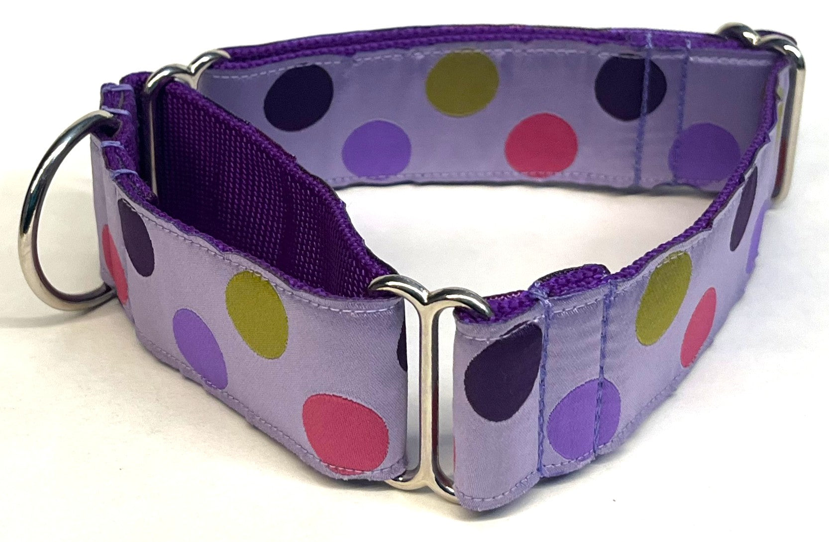 Lavender with Pink, Green, Purple, and Lavender Dots Martingale Collar 1 1/2 in