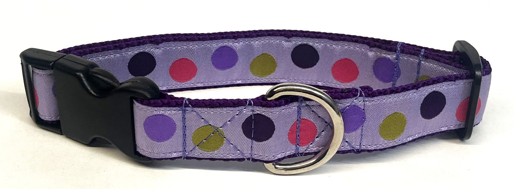 Lavender with Pink, Green, Purple, & Lavender Dots Dog Collar 1in