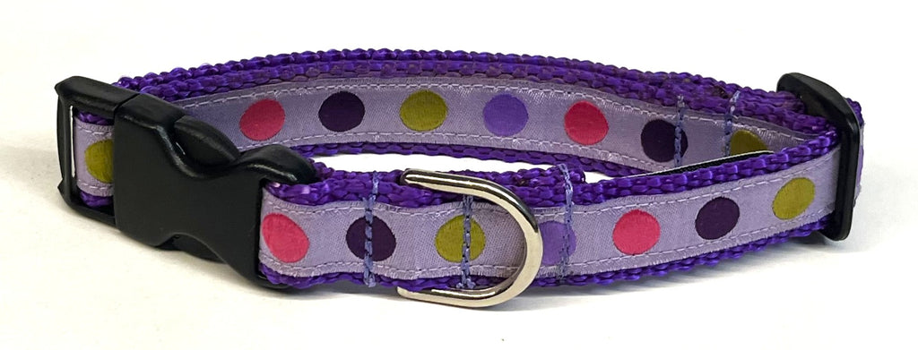 Lavender with Pink, Green, Purple & Lavender Dots Dog Collar 3/4