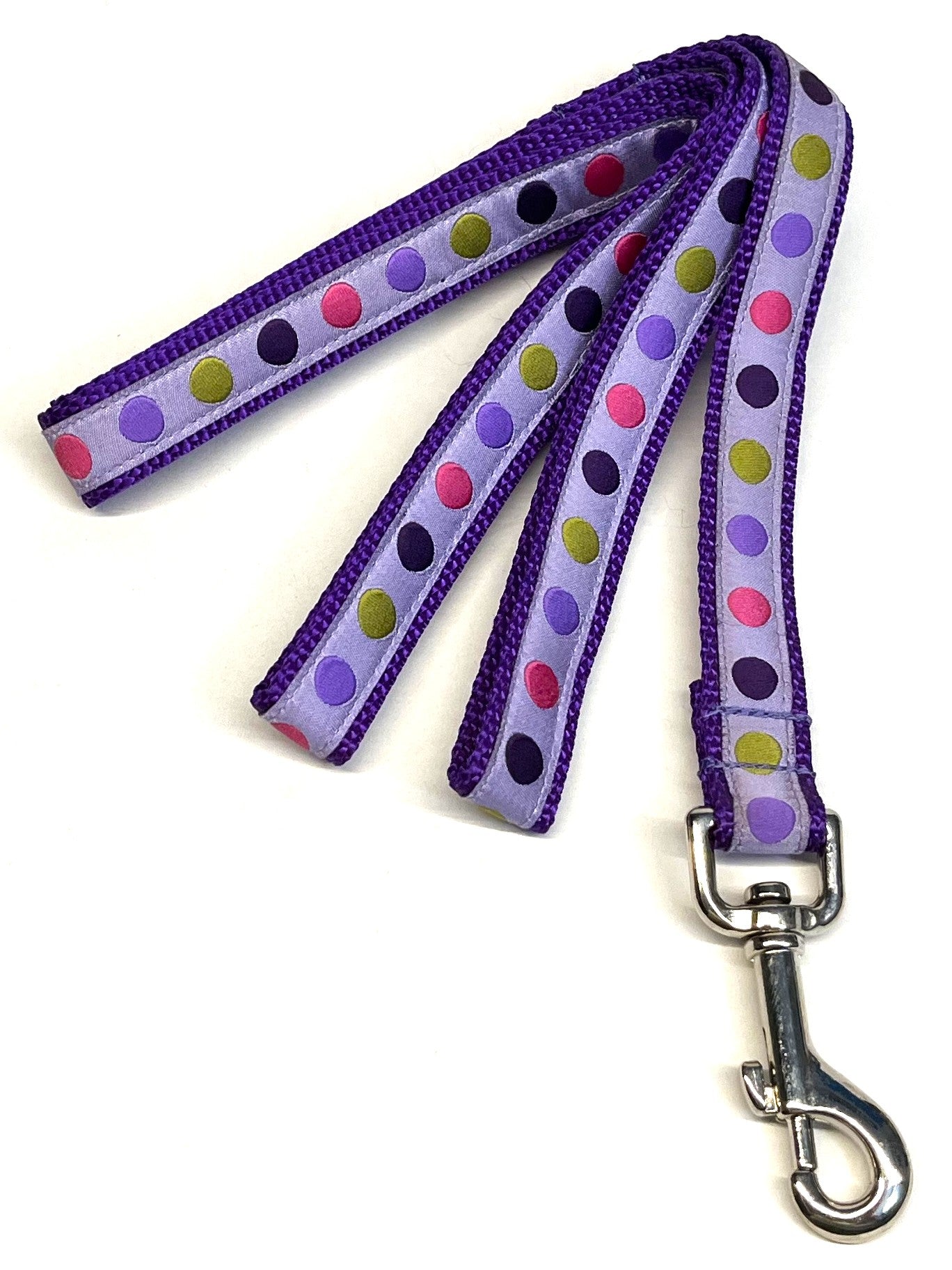 Lavender with Pink, Green, Purple, & Lavender Dots Dog Leash 3/4