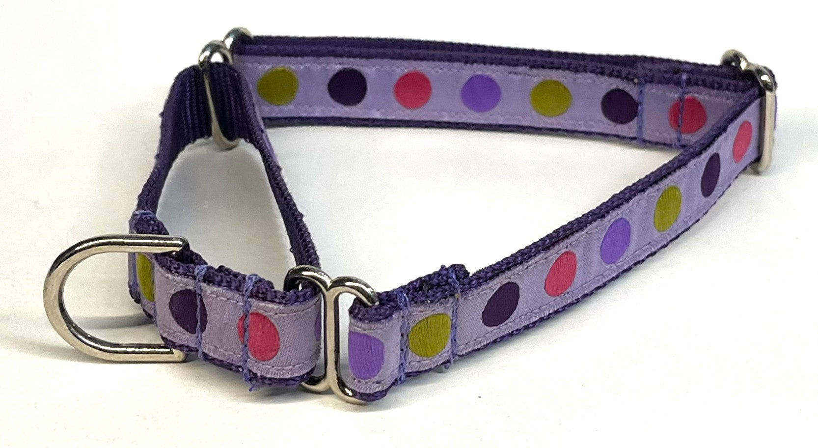 Lavender with Pink, Green, Purple, & Lavender Dots Martingale Collar 3/4