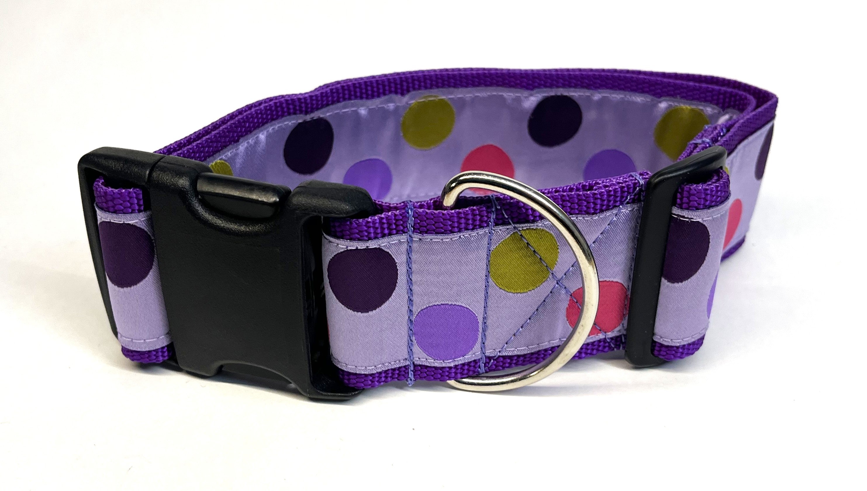 Lavender with Pink, Purple, Lavender, and Green Dots Dog Collar 2in
