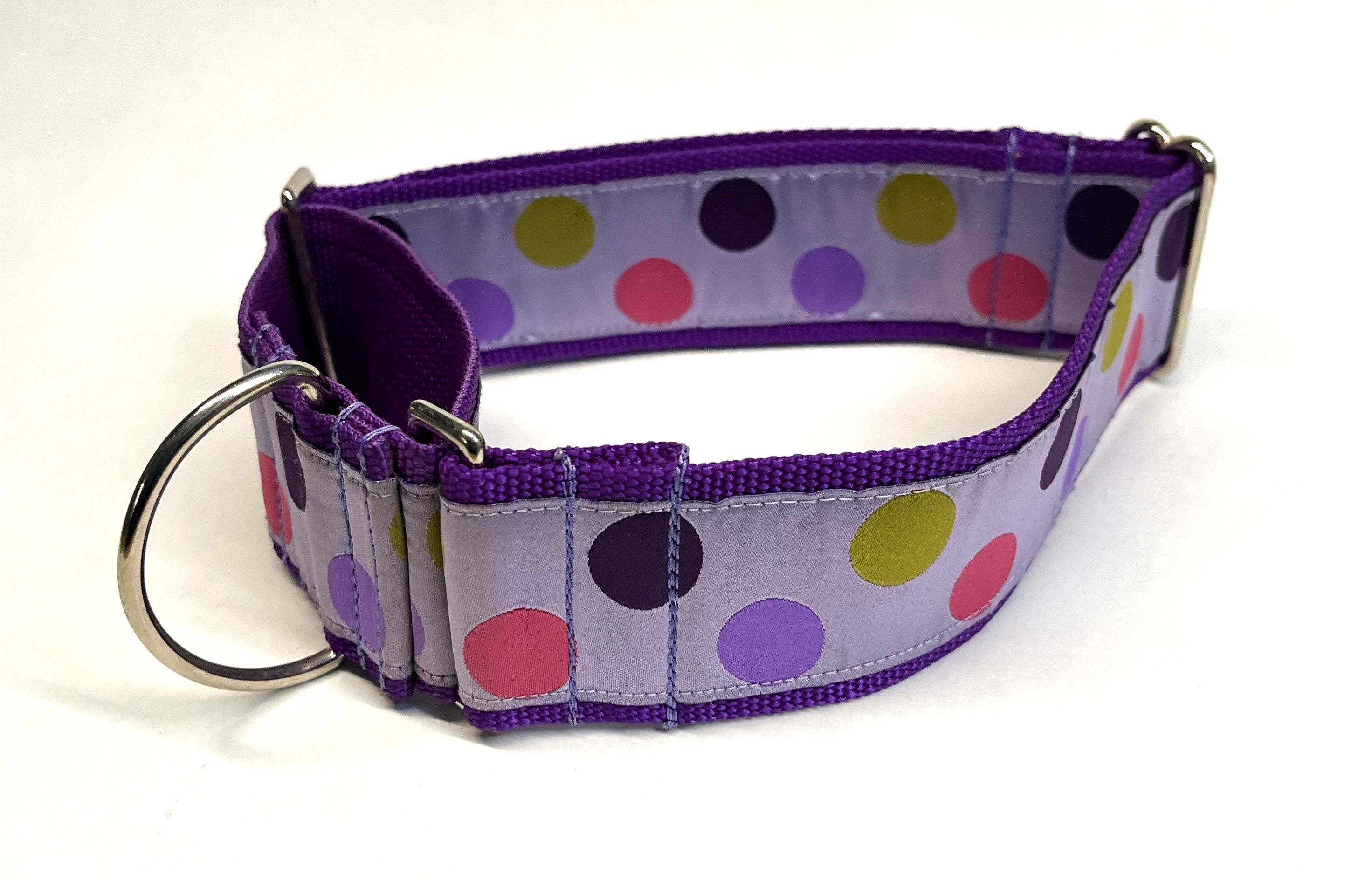 Lavender with Pink, Purple, Lavender, and Green Dots Martingale Collar 2in
