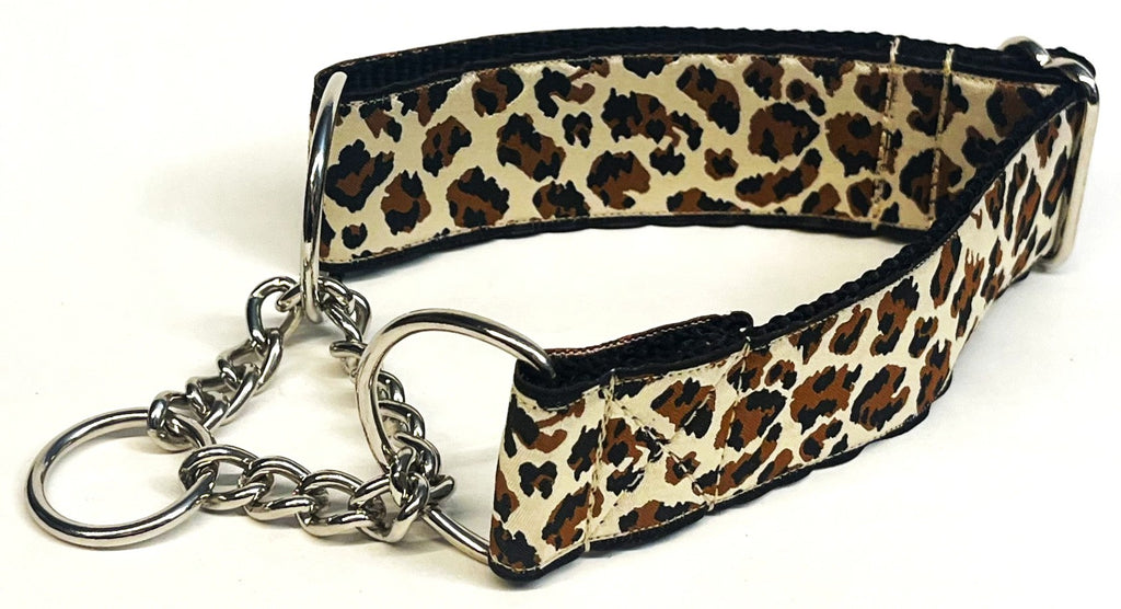 Leopard Print Chain Martingale Collar 1 1/2 in