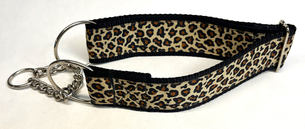 Leopard Print Chain Martingale Collar 2in