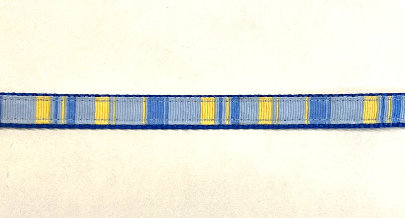Light Blue, Blue & Yellow Vertical Stripe Dog Collar 1/2