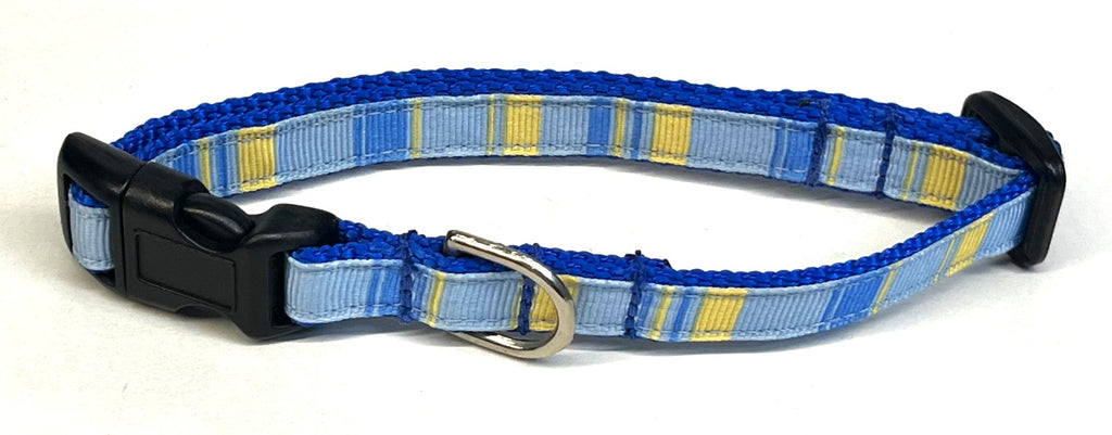Light Blue, Blue & Yellow Vertical Stripe Dog Collar 1/2