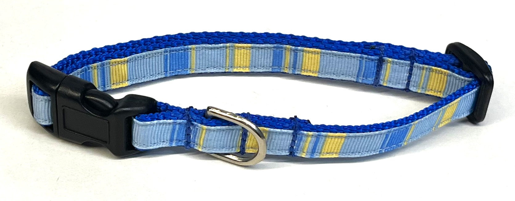 Light Blue, Blue & Yellow Vertical Stripe Dog Collar 1/2