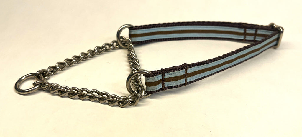 Light Blue and Brown Stripes Chain Martingale Collar 1/2