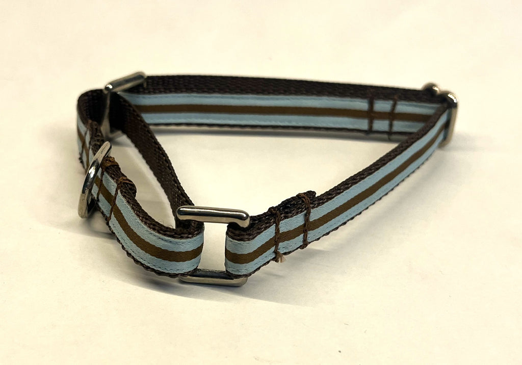 Light Blue and Brown Stripes Martingale Collar 1/2