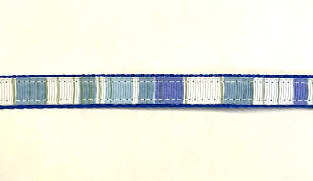 Light Blues, White & Sage Vertical Stripe Dog Collar 1/2