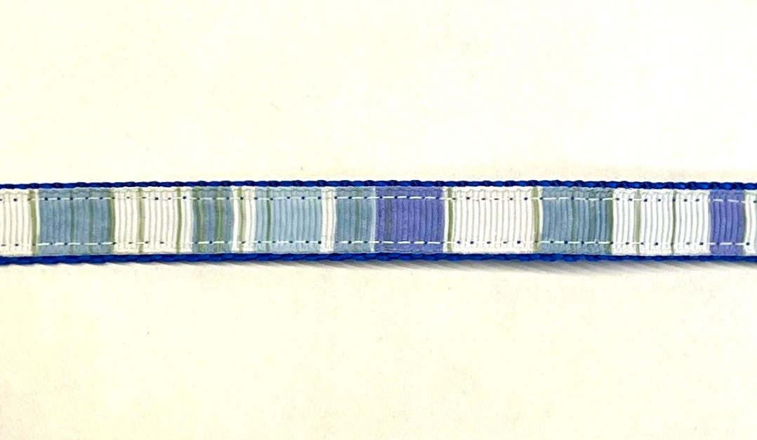 Light Blues, White & Sage Vertical Stripe Dog Collar 1/2
