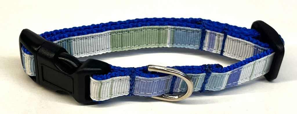 Light Blues, White & Sage Vertical Stripe Dog Collar 1/2