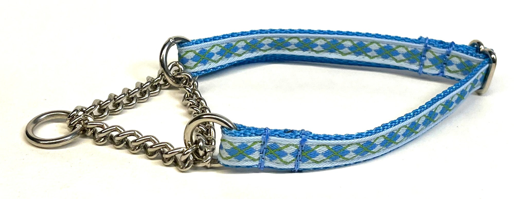 Light Blue with Blue and Green Argyle Chain Martingale Collar 1/2