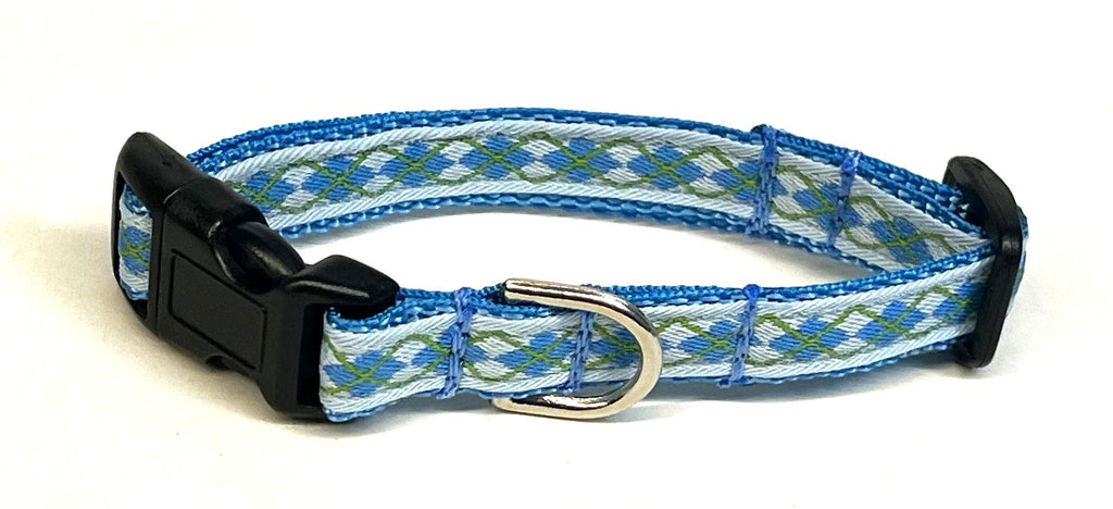 Light Blue with Blue and Green Argyle Dog Collar 1/2