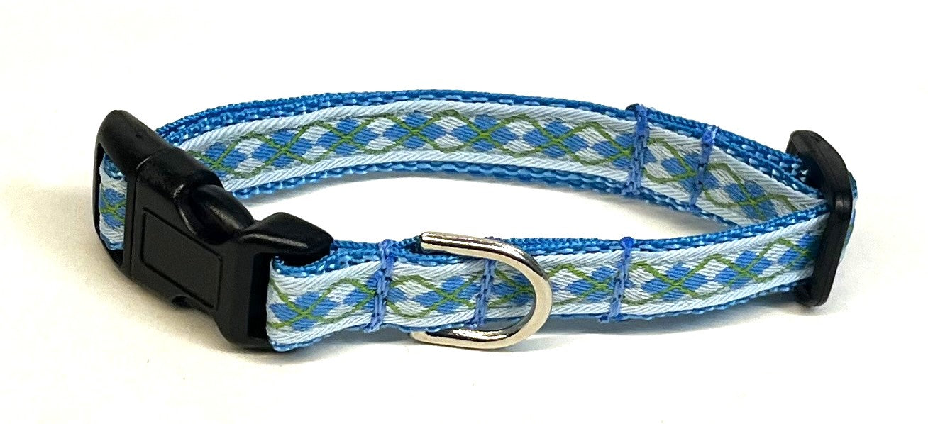 Light Blue with Blue and Green Argyle Dog Collar 1/2