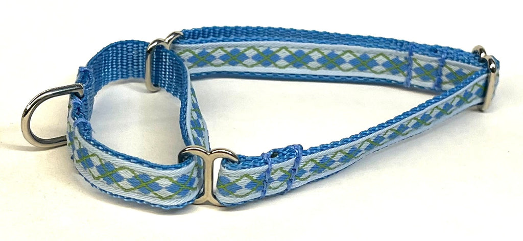 Light Blue with Blue and Green Argyle Martingale Collar 1/2