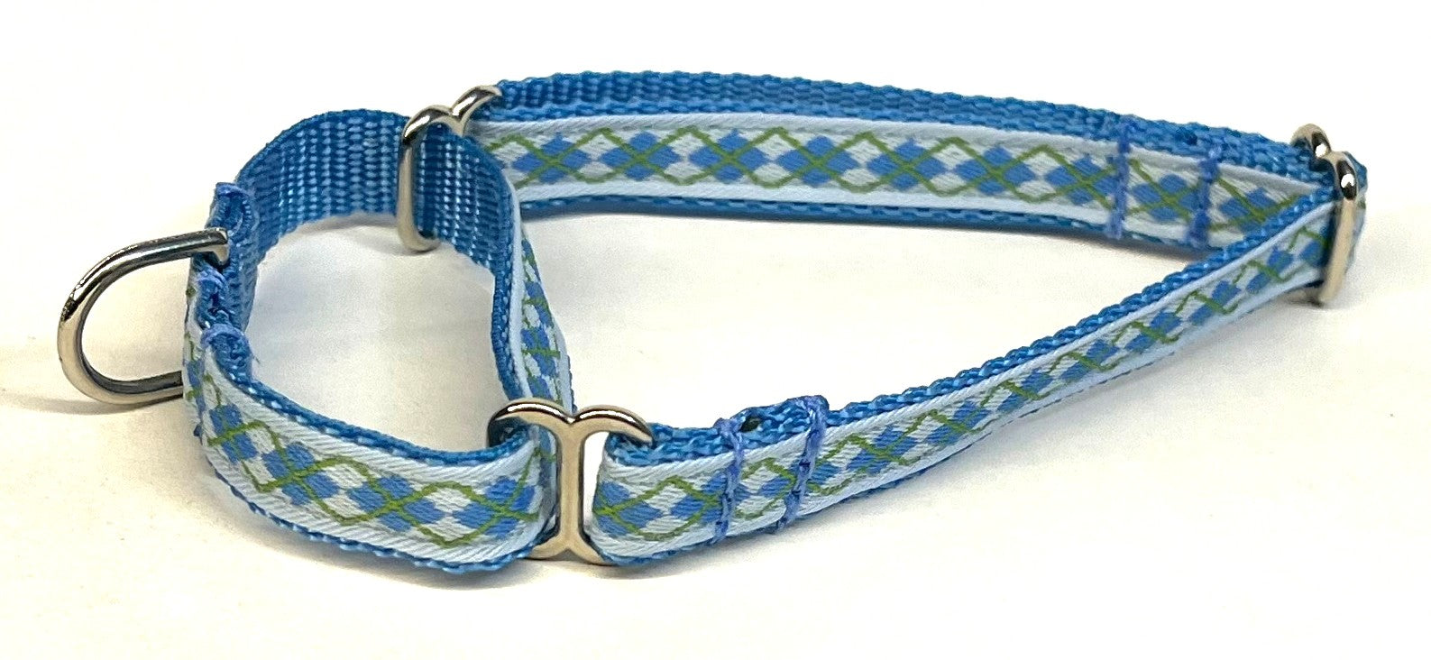 Light Blue with Blue and Green Argyle Martingale Collar 1/2