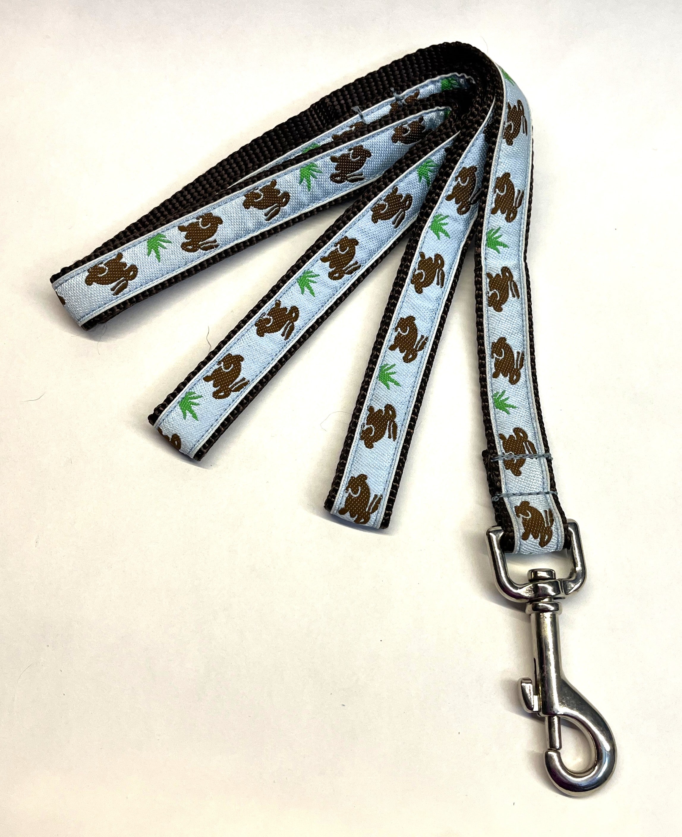 Light Blue with Brown Bunnies Dog Leash 3/4