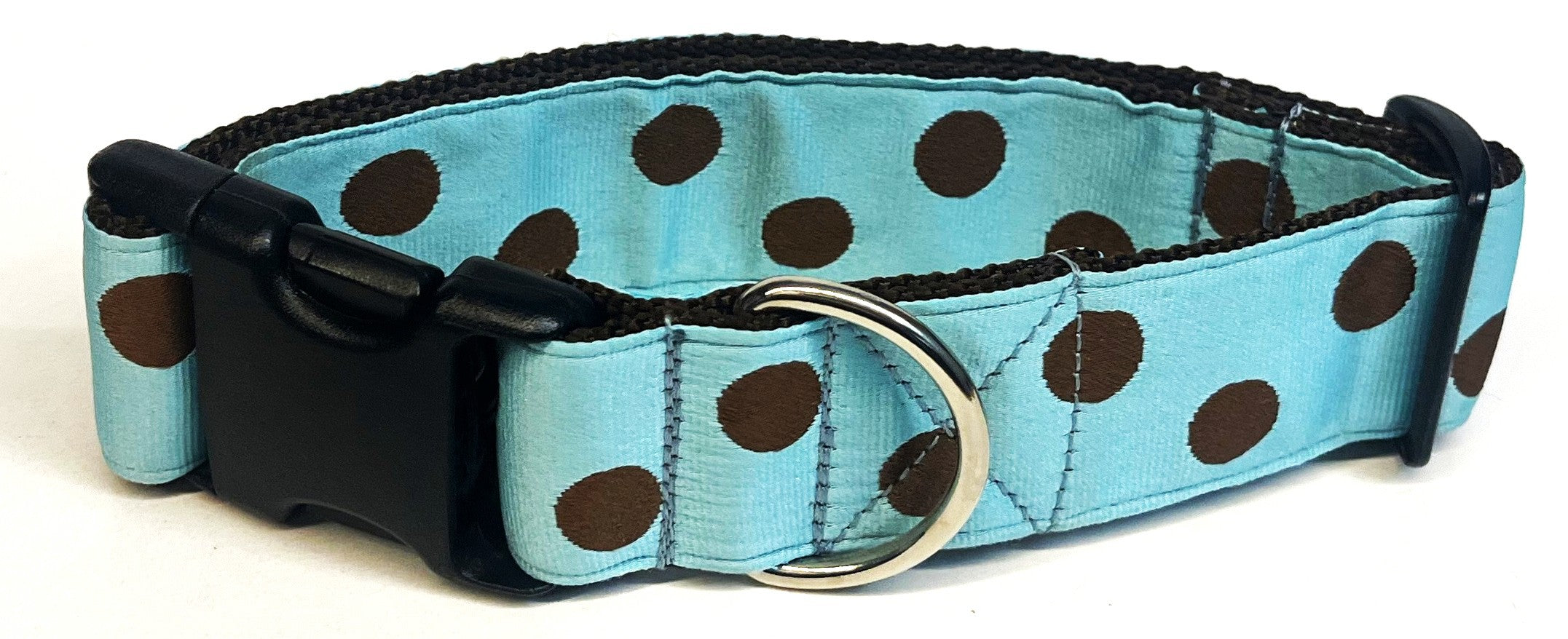 Light Blue with Brown Dots Dog Collar 1 1/2 in