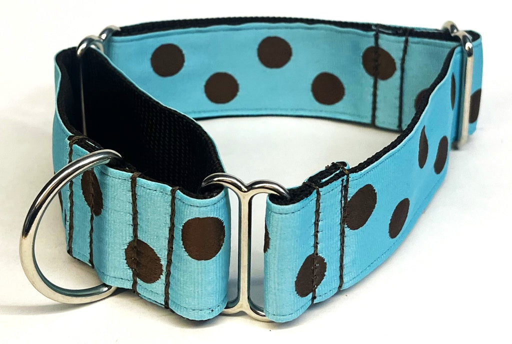 Light Blue with Brown Dots Martingale Collar 1 1/2 in