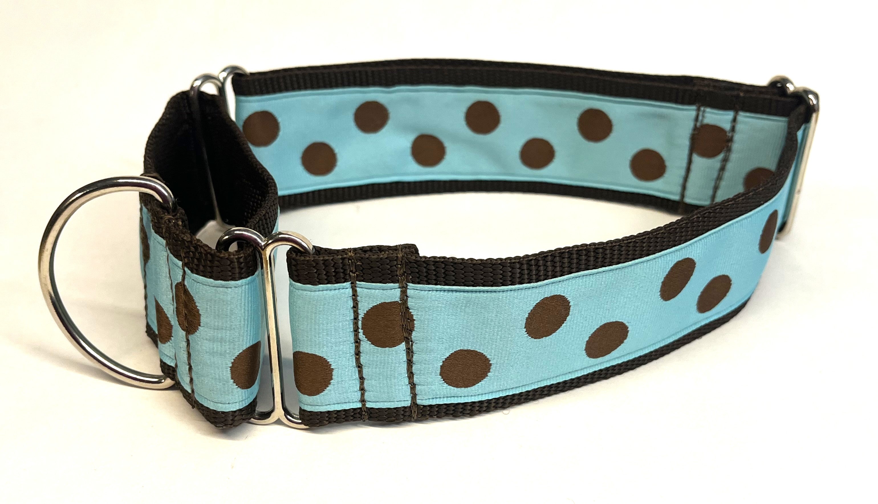 Light Blue with Brown Dots Martingale Collar 2in
