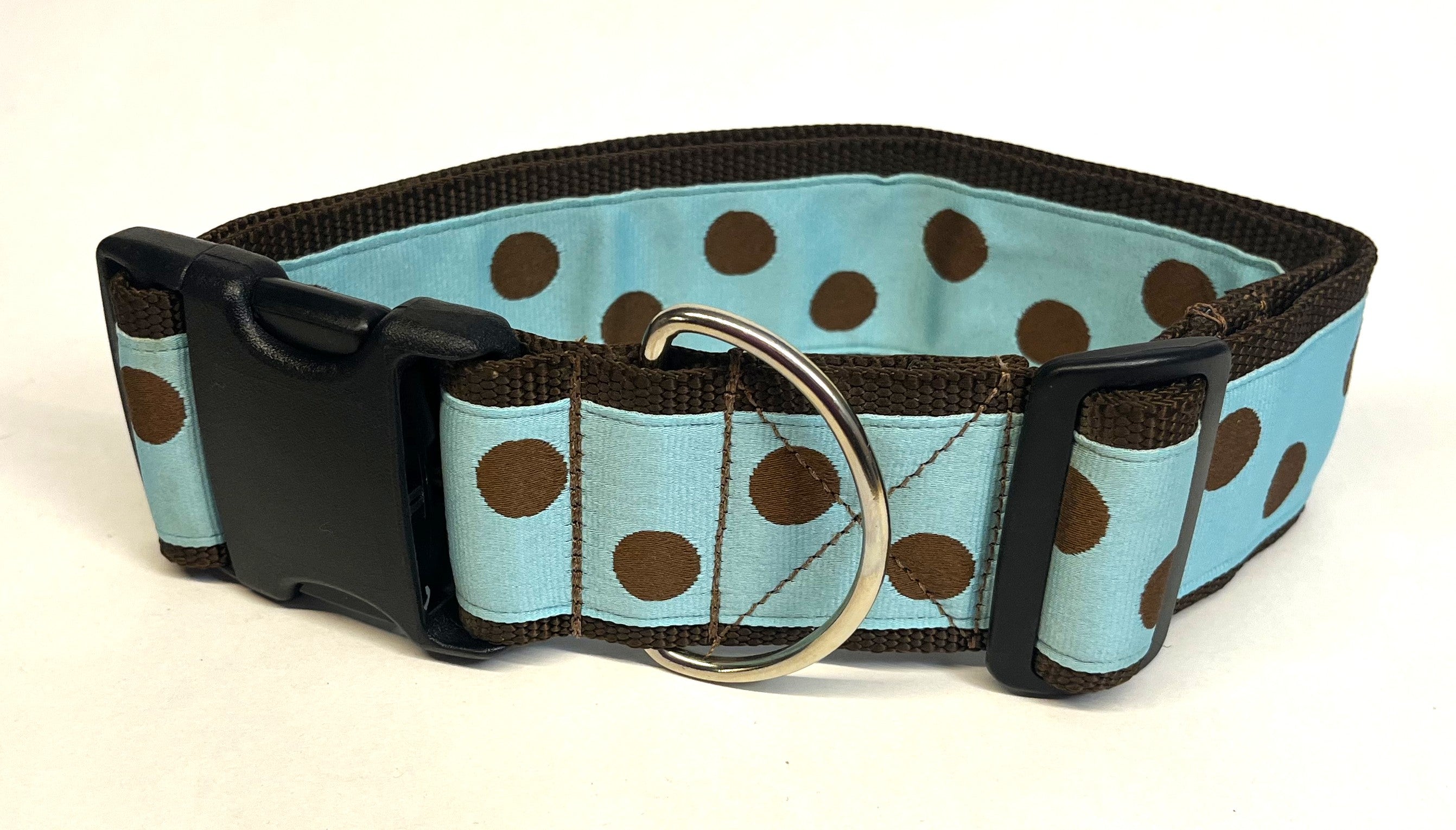 Light Blue with Brown Dots Dog Collar 2in