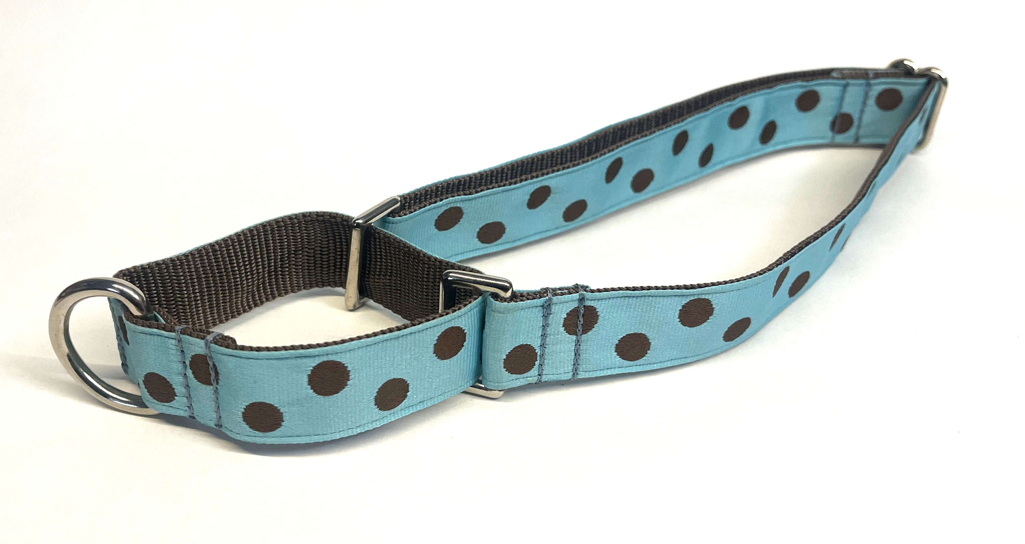 Light Blue with Brown Dots Martingale Collar 1in