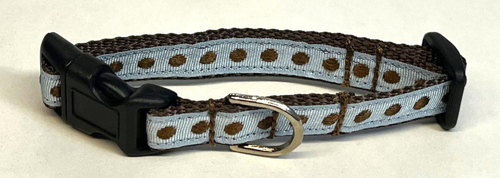 Light Blue with Brown Dot Dog Collar 1/2