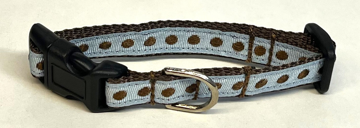 Light Blue with Brown Dot Dog Collar 1/2
