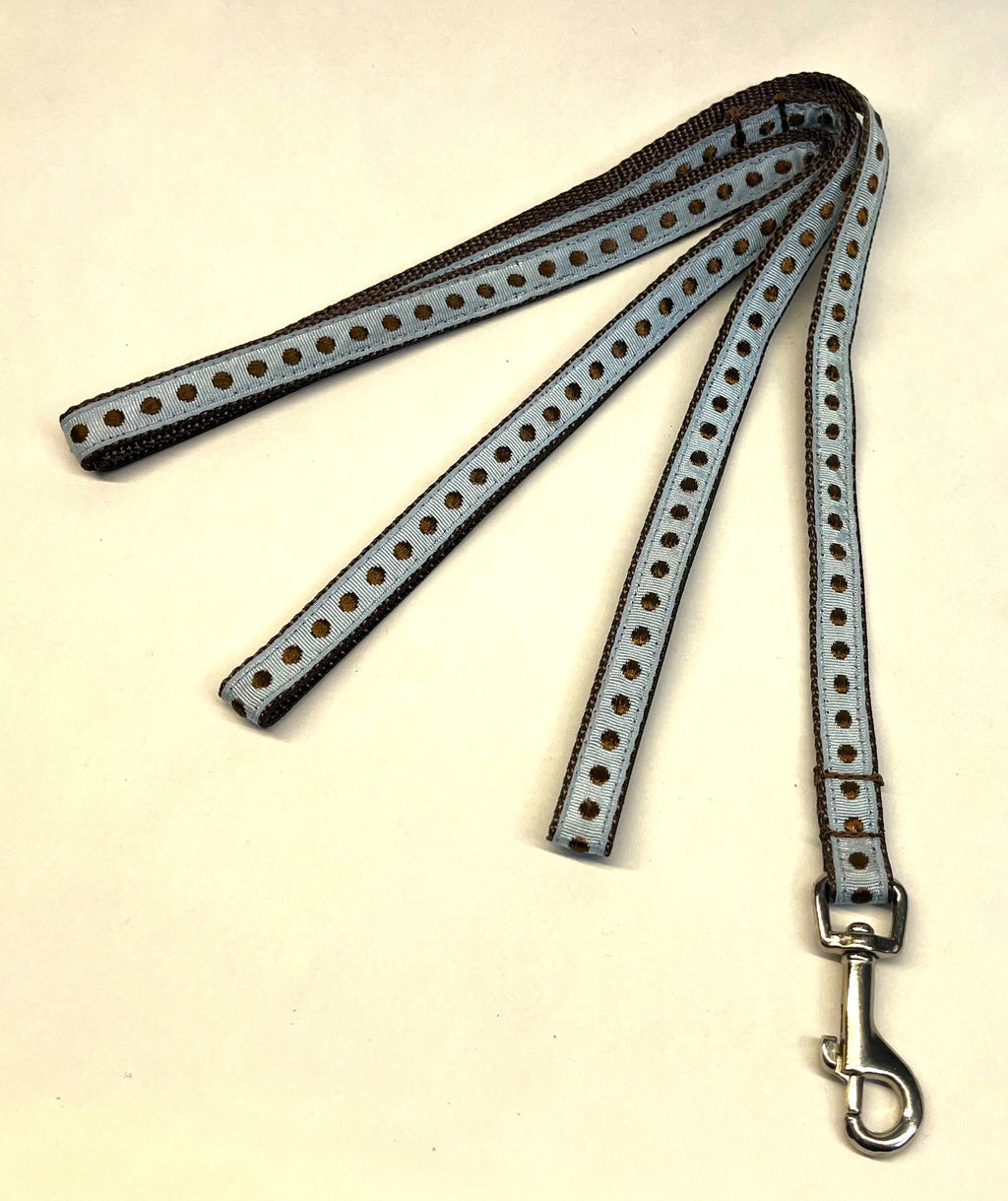 Light Blue with Brown Dot Dog Leash 1/2
