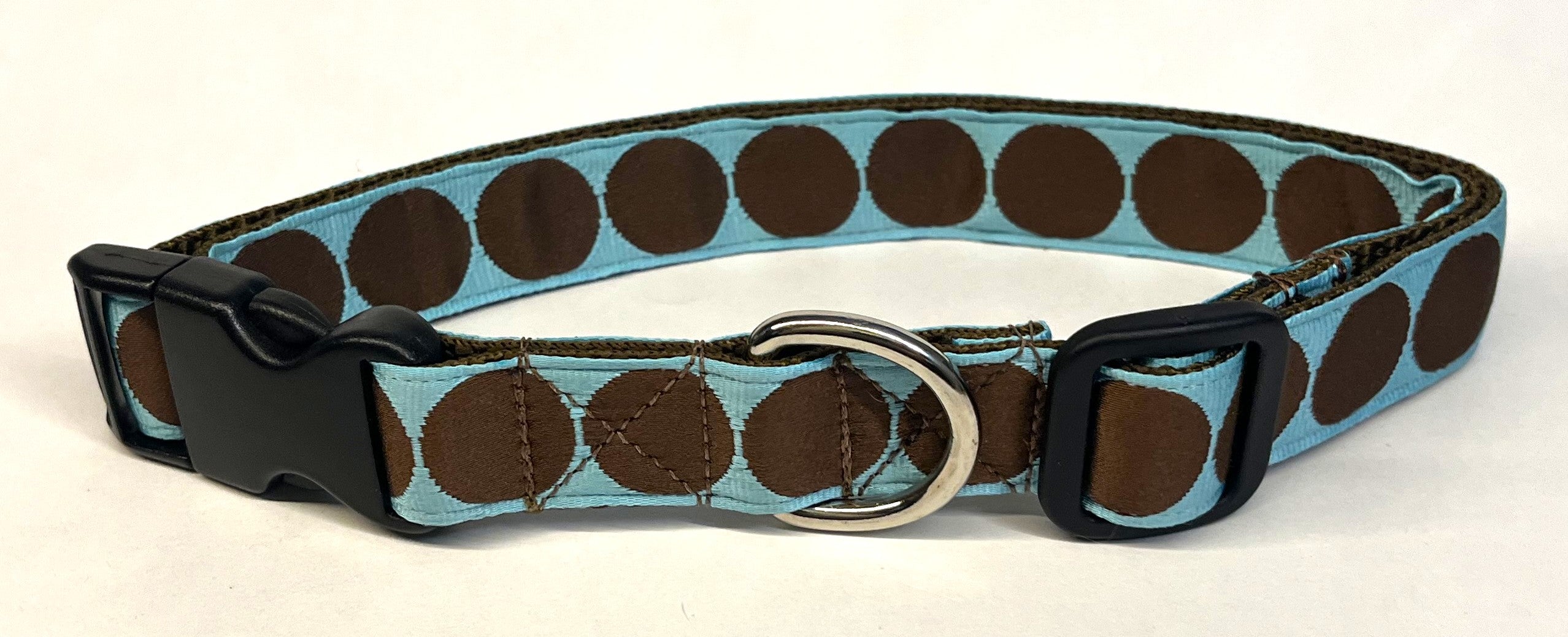 Light Blue with Brown Large Dot Dog Collar 1in