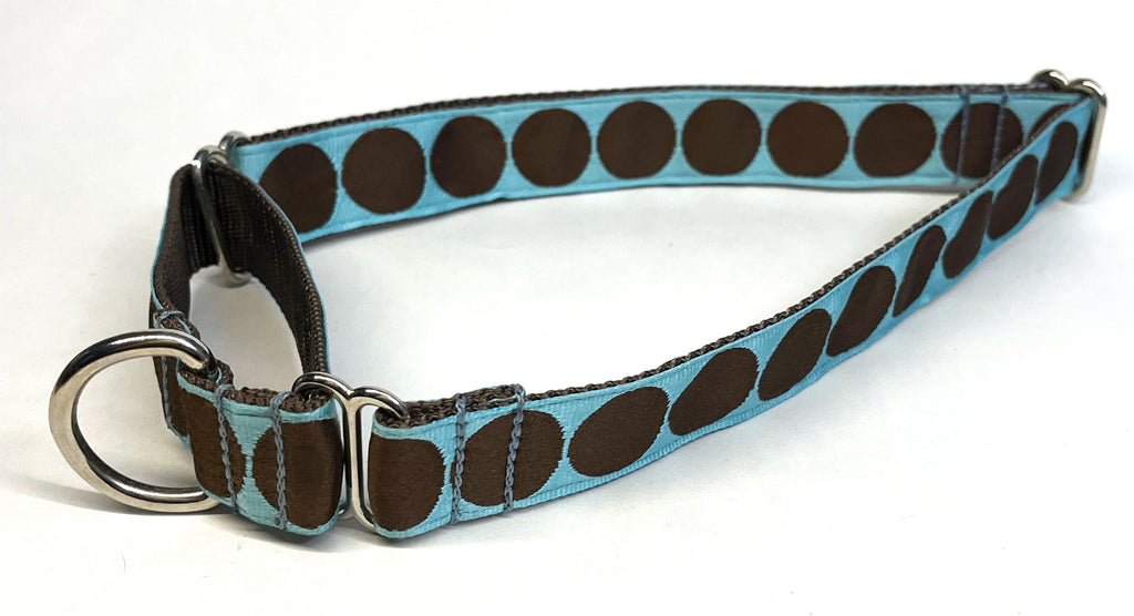 Light Blue with Brown Large Dot Martingale Collar 1in