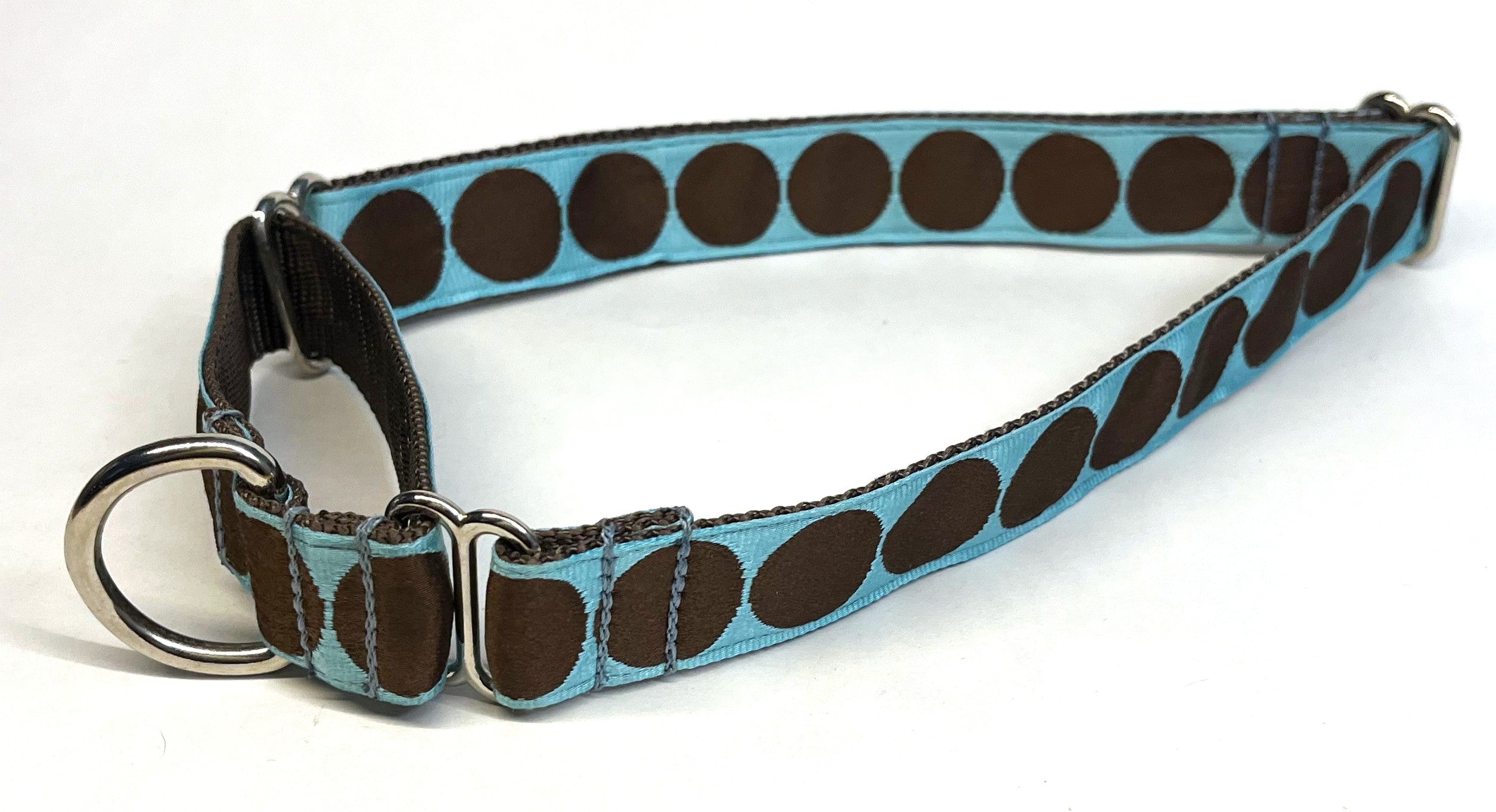 Light Blue with Brown Large Dot Martingale Collar 1in