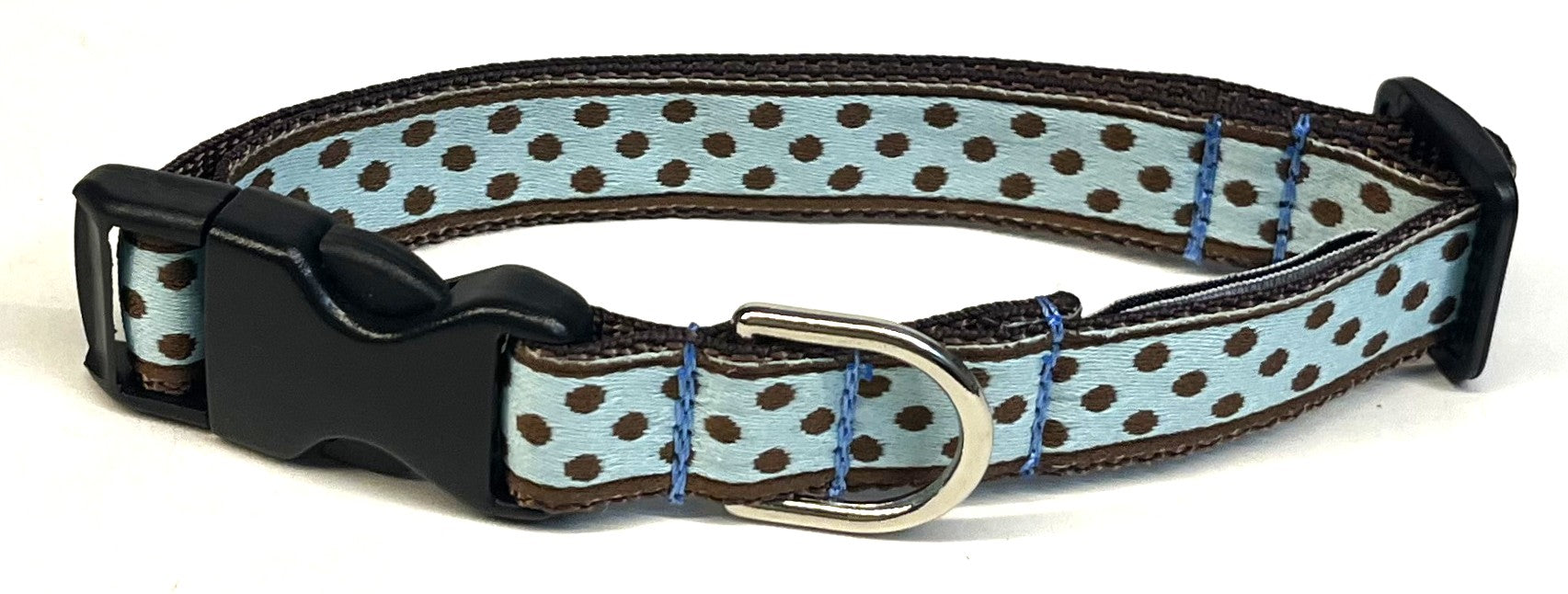 Light Blue with Brown Polka Dots Dog Collar 3/4