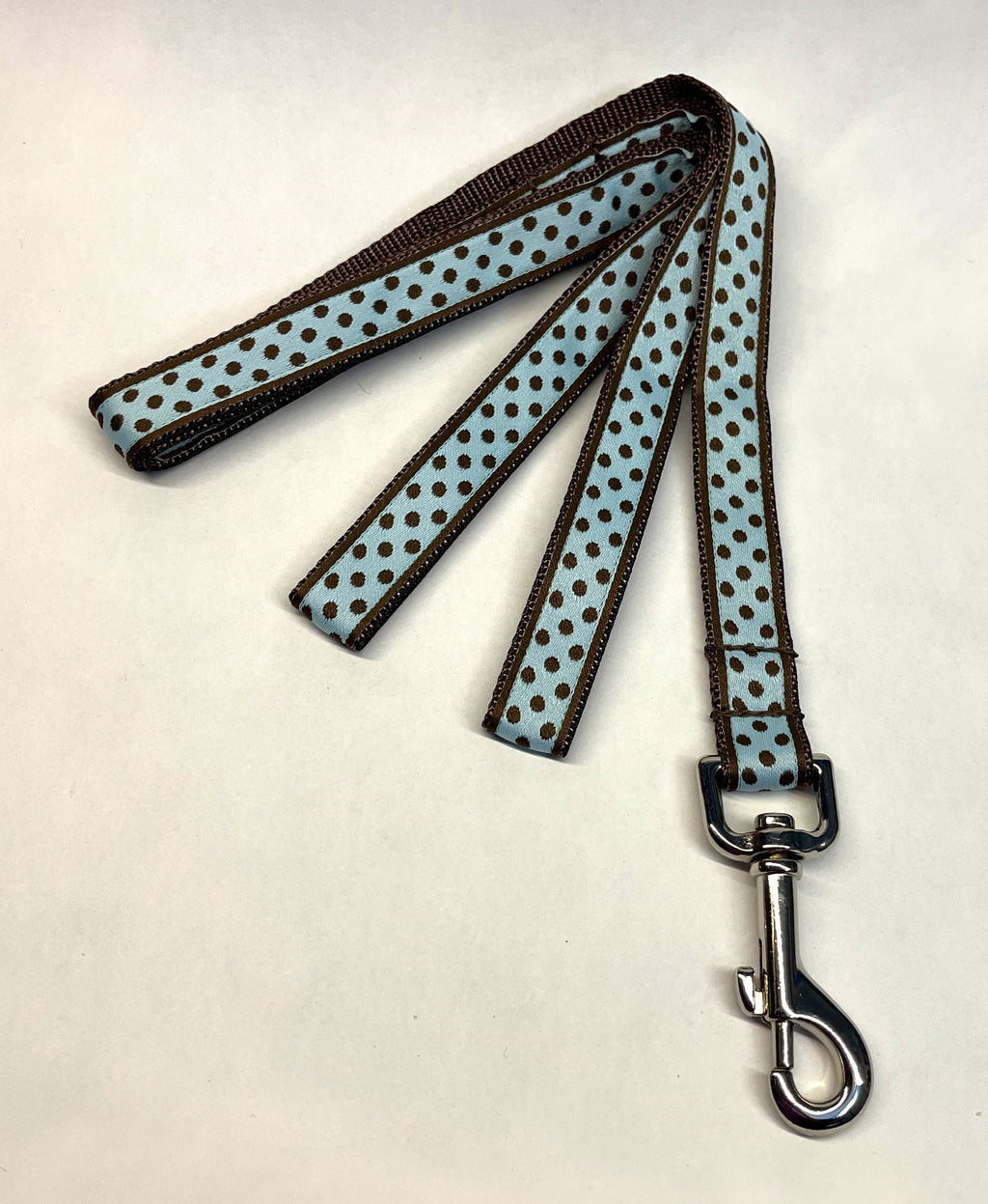 Light Blue with Brown Polka Dots Dog Leash 3/4