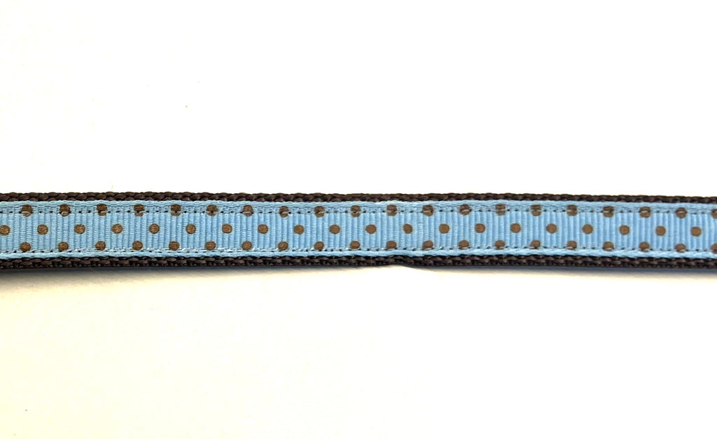 Light Blue with Brown Polka Dots Dog Collar 1/2