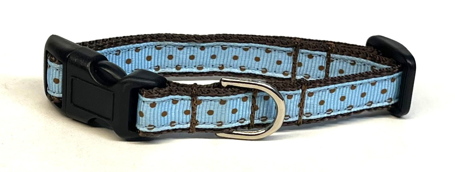 Light Blue with Brown Polka Dots Dog Collar 1/2