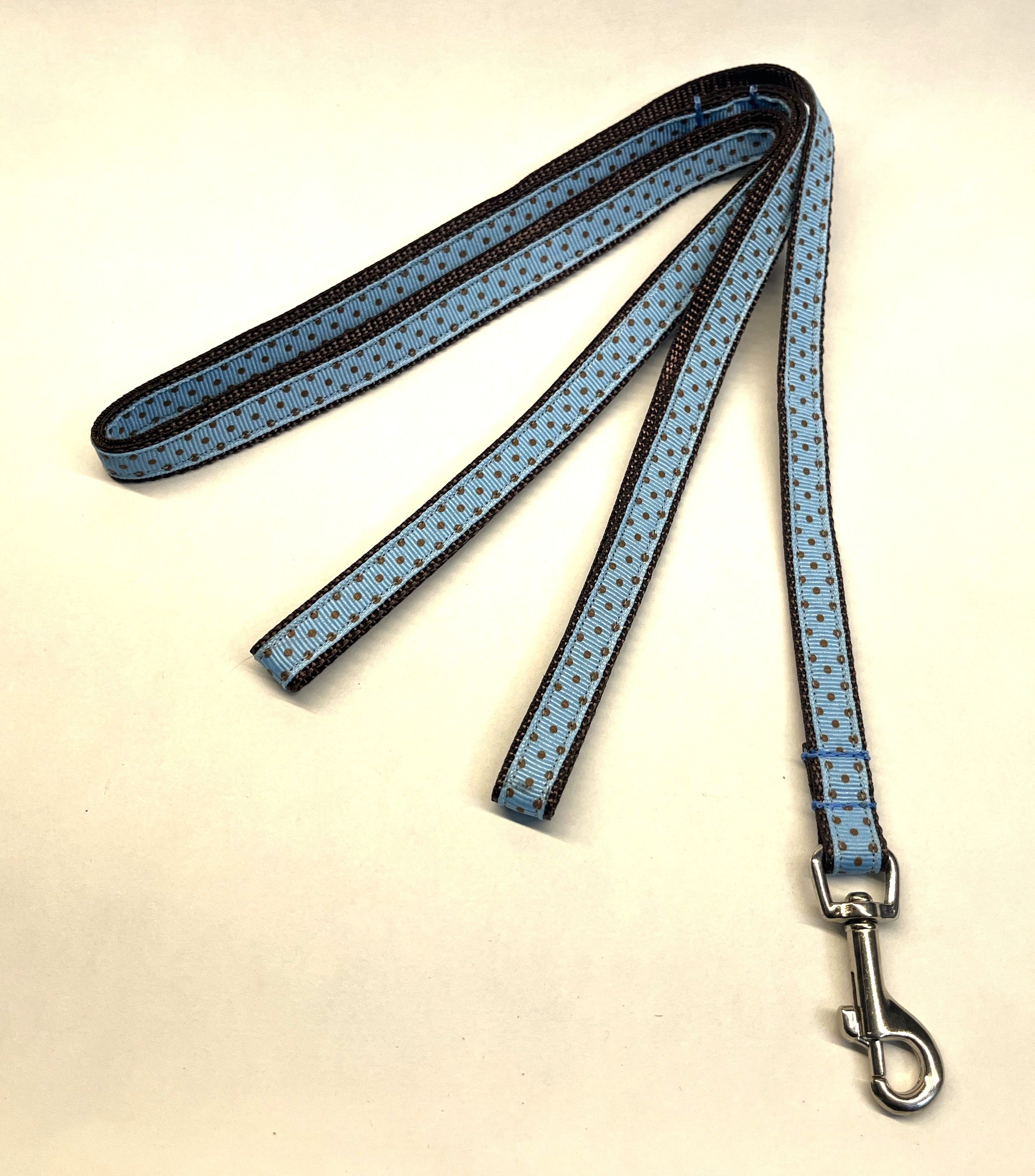 Light Blue with Brown Polka Dots Dog Leash 1/2